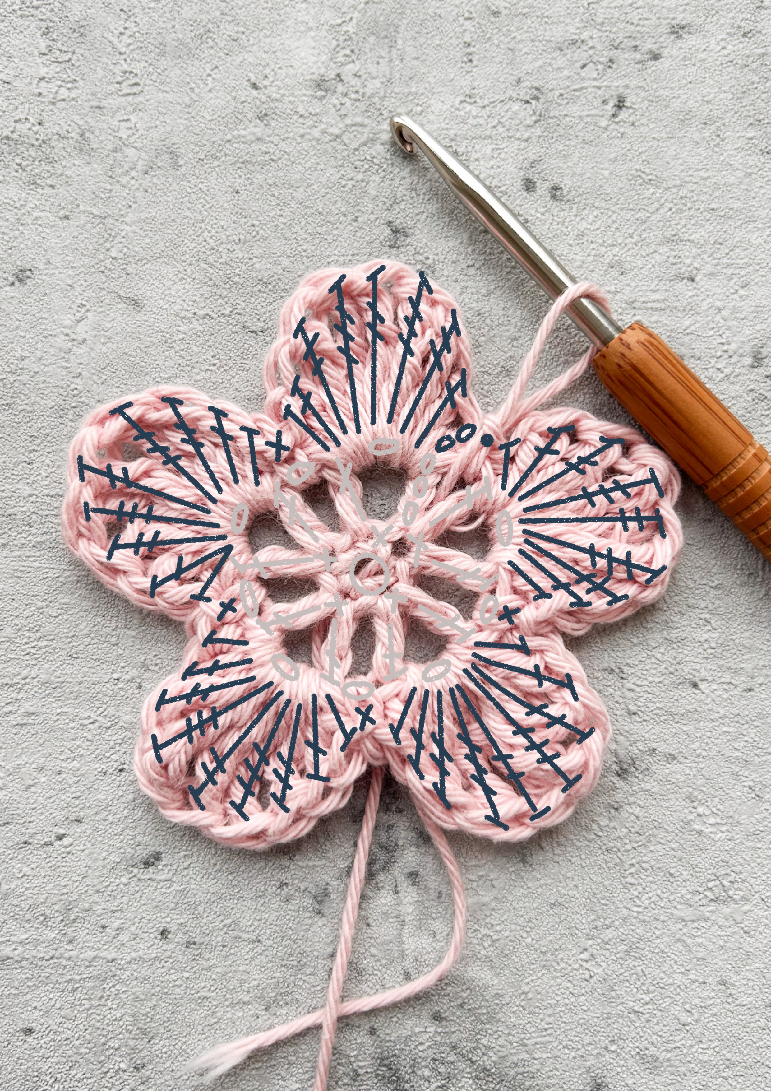 Schritt 3, Runde 3 Kirschblüten Granny