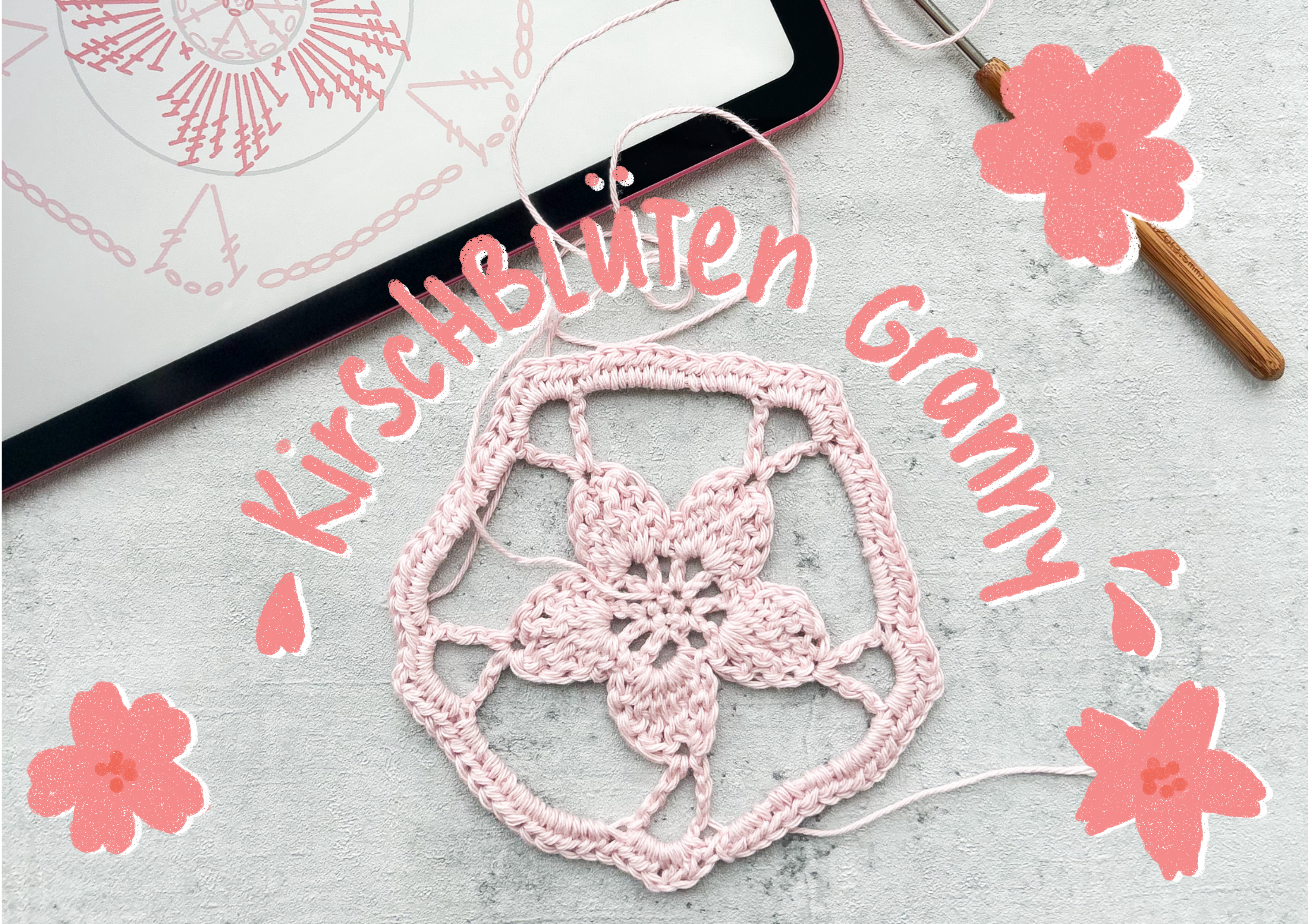 einfache Anleitung für ein Kirschblüten Granny Square